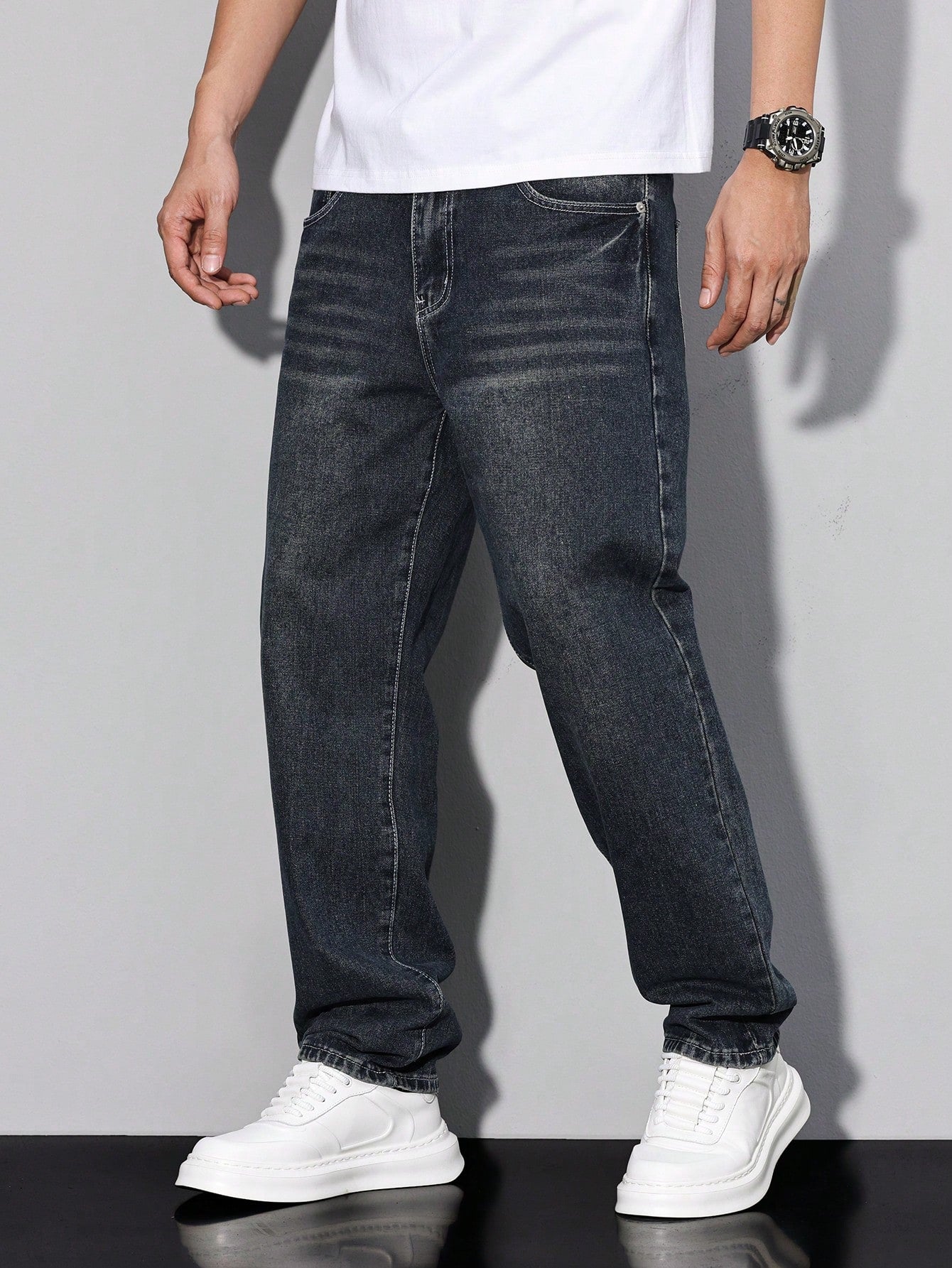 Manfinity Homme Men's Solid Color Pocket Casual All-Match Straight Leg Jeans
