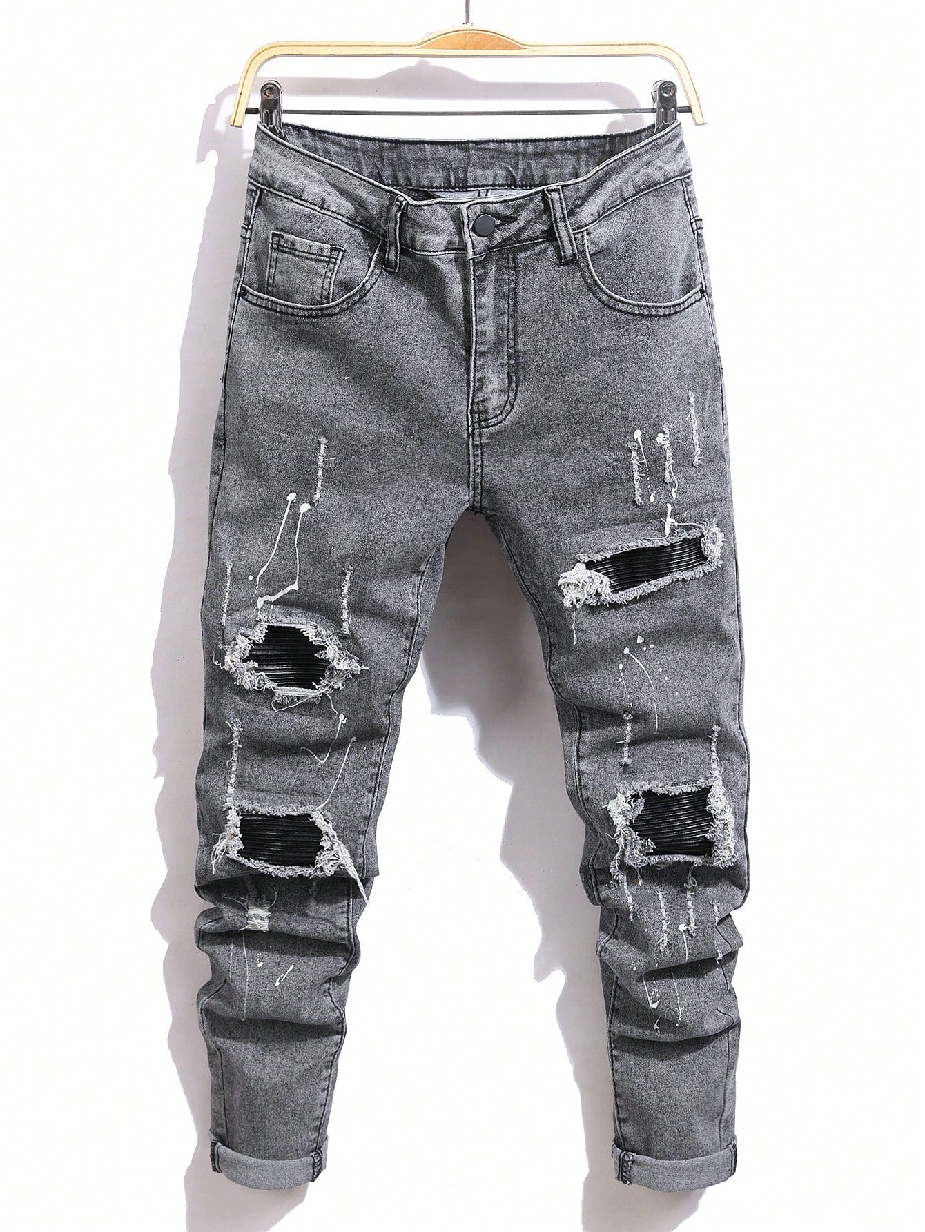Manfinity LEGND Men's Distressed Slim-Fit Casual Denim Jeans With Pockets