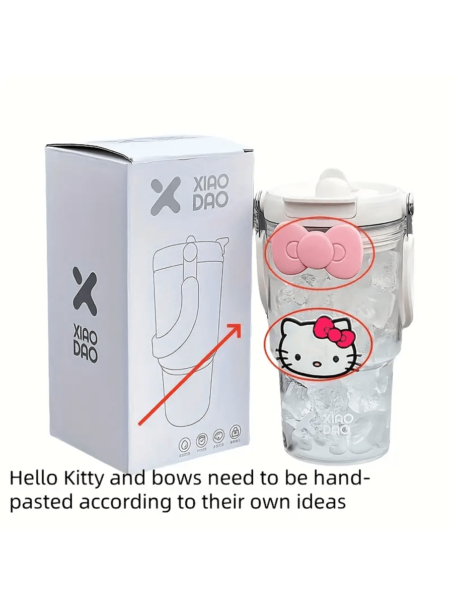 Sanrio 1PC Sanrio Hello Kitty Large Capacity Water Bottle With Straw - Durable, Leak-Proof For Outdoor Sports