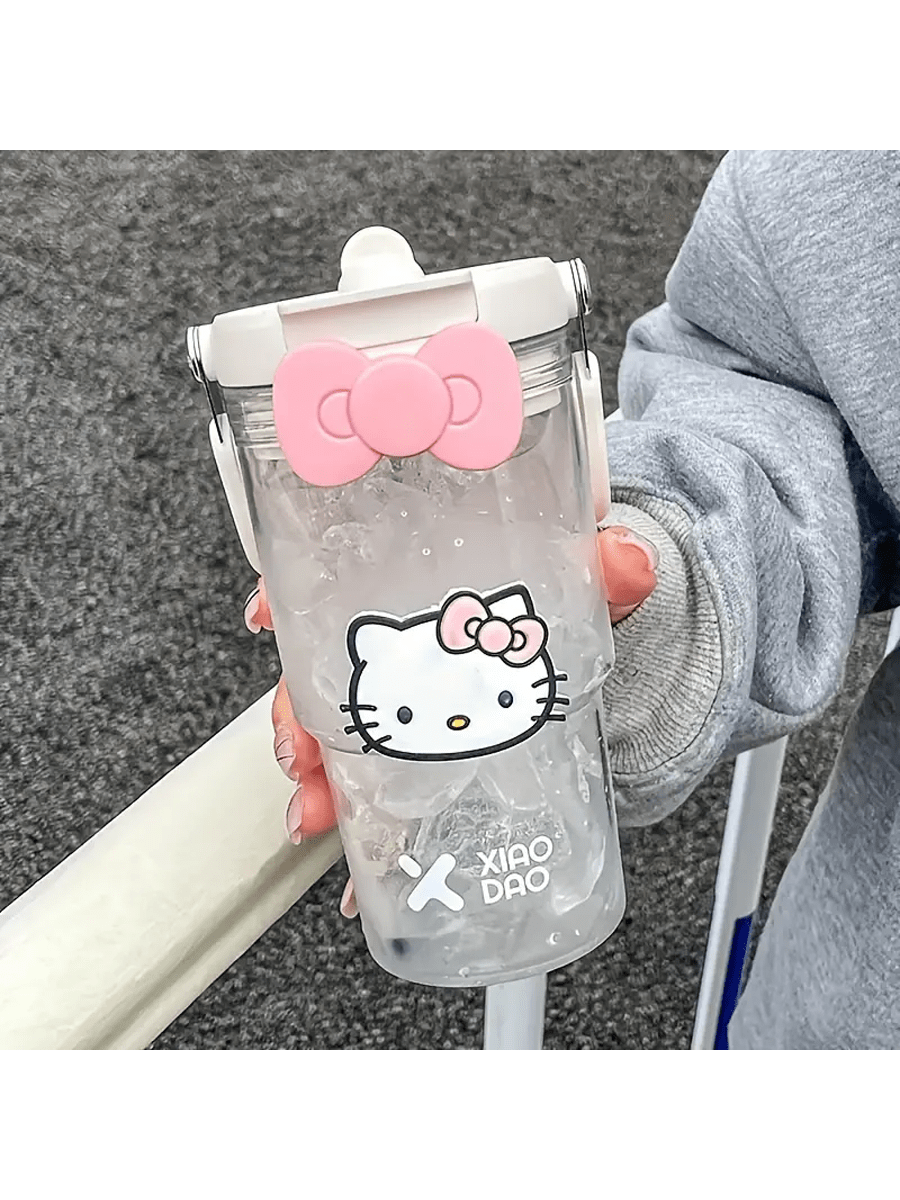 Sanrio 1PC Sanrio Hello Kitty Large Capacity Water Bottle With Straw - Durable, Leak-Proof For Outdoor Sports