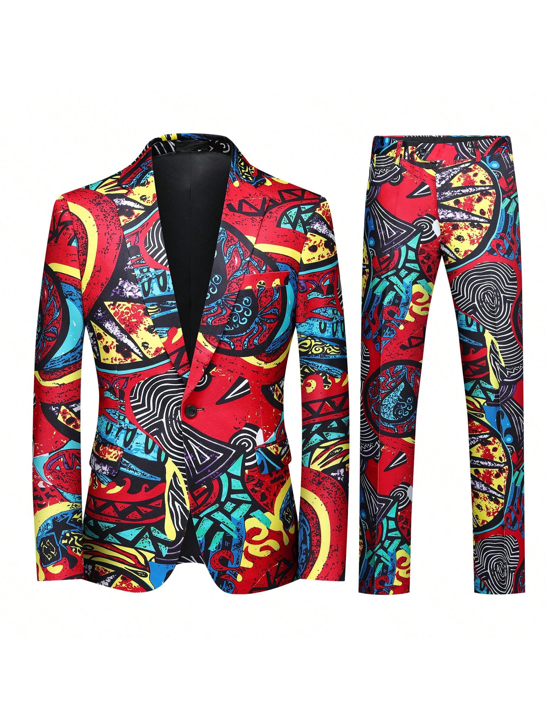 Men's Floral Print 2-Piece Suit Set Slim Fit 2 Buttons Blazer With Pants For Party