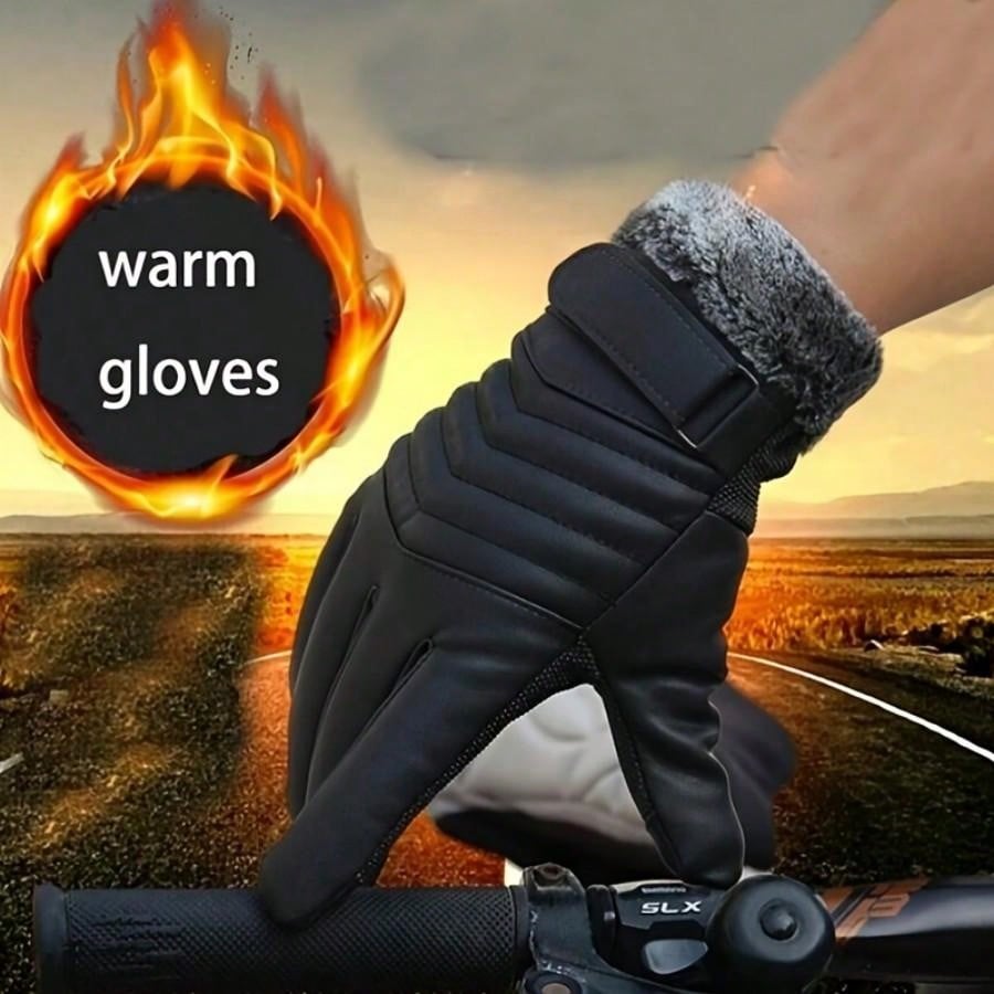 Sanrio A Pair Of Winter Men's Leather Gloves, Touch Screen Friendly, Casual Style Buckle Cycling Gloves, Non-Textile Thermal Fabric, Warm And Waterproof For Outdoor Cycling - Black - Ideal Valentine's Day Gift And Perfect New Year Gift