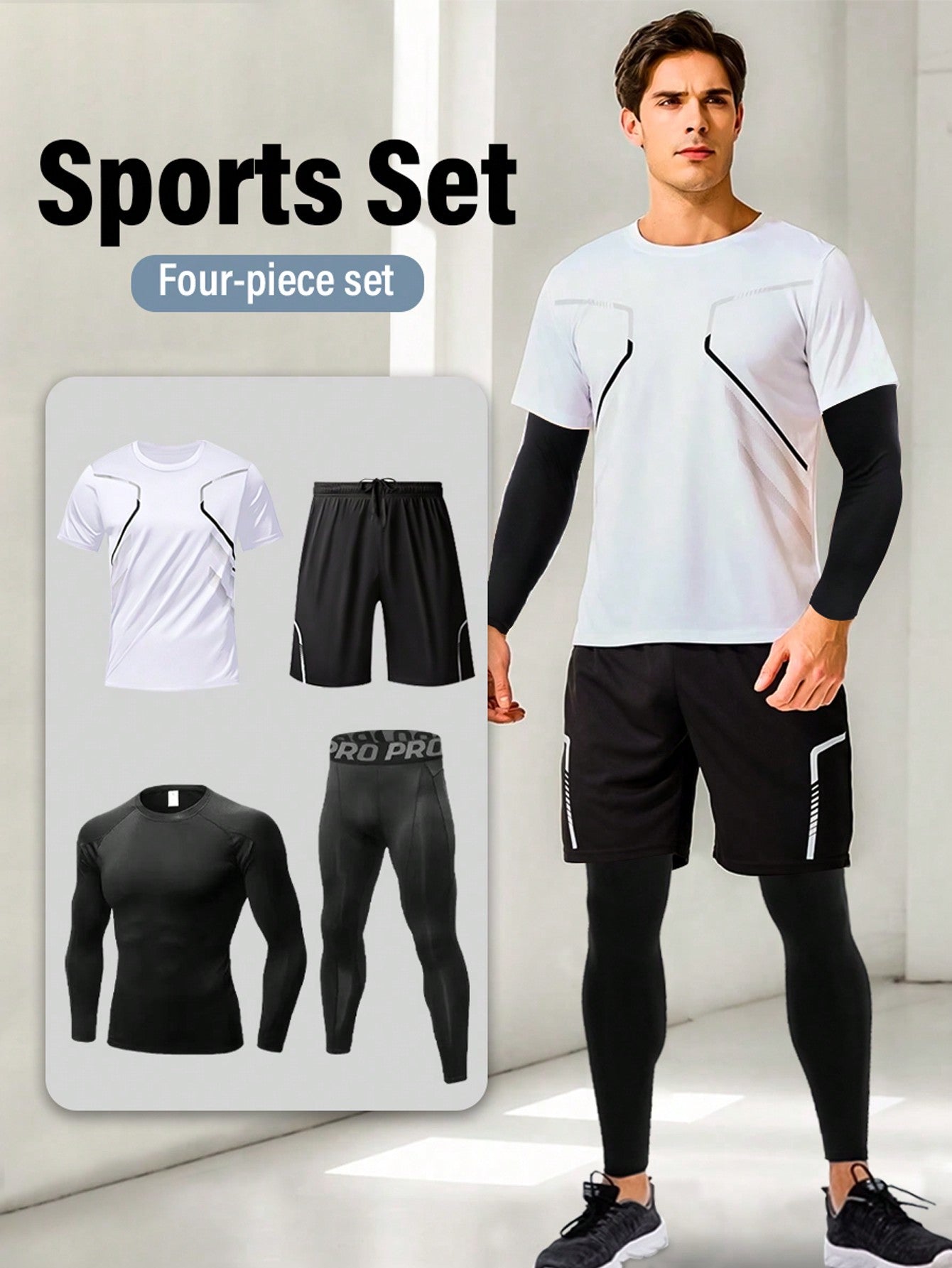 4pcs/Set Men Tracksuit Sportswear Running Tracksuit Exercise Workout Tights