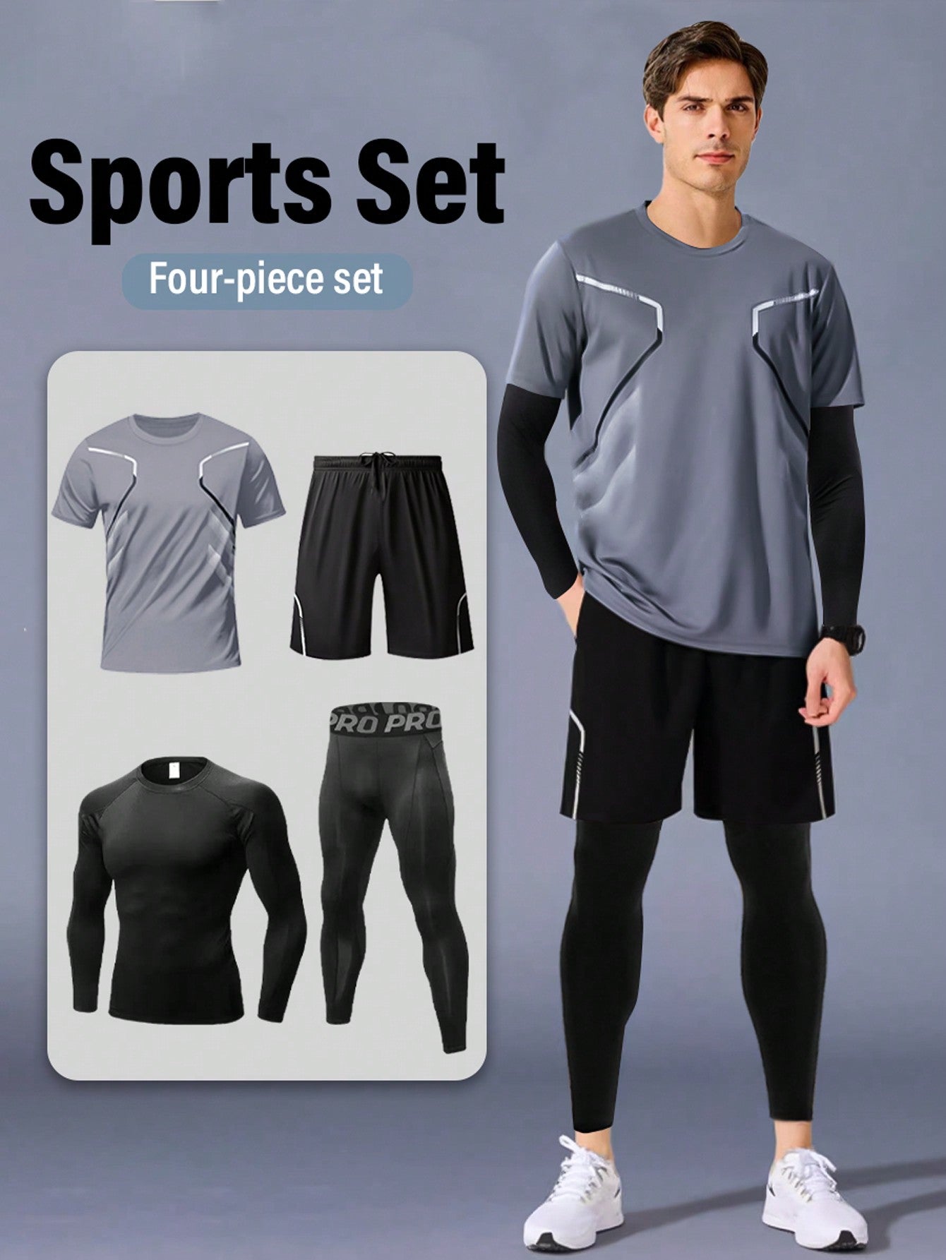 4pcs/Set Men Tracksuit Sportswear Running Tracksuit Exercise Workout Tights