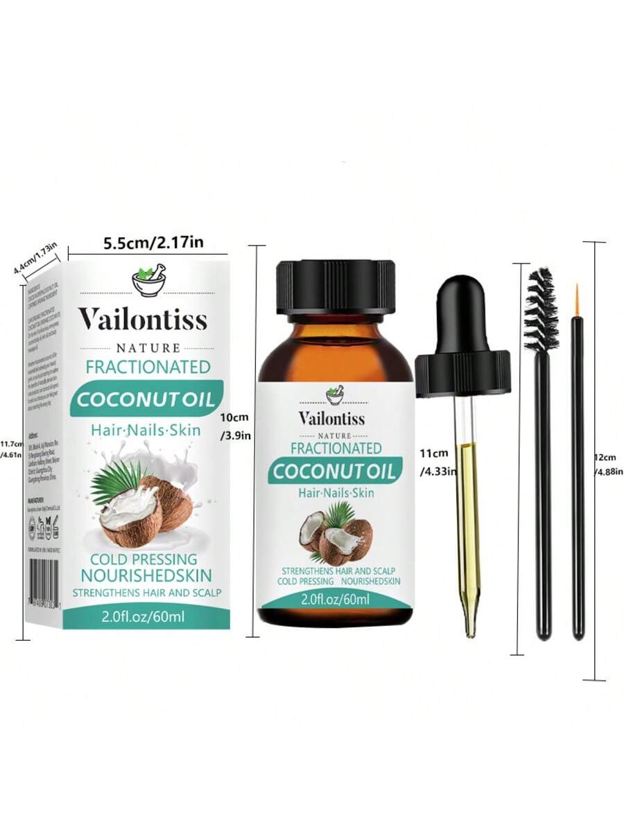 Vailonliss Vailontiss Fractionated Coconut Oil 2.0fl.Oz/60ml - Base Oil, Carrier Oil, Massage Oil - Suitable For Massage, Hair, Skin, Nails