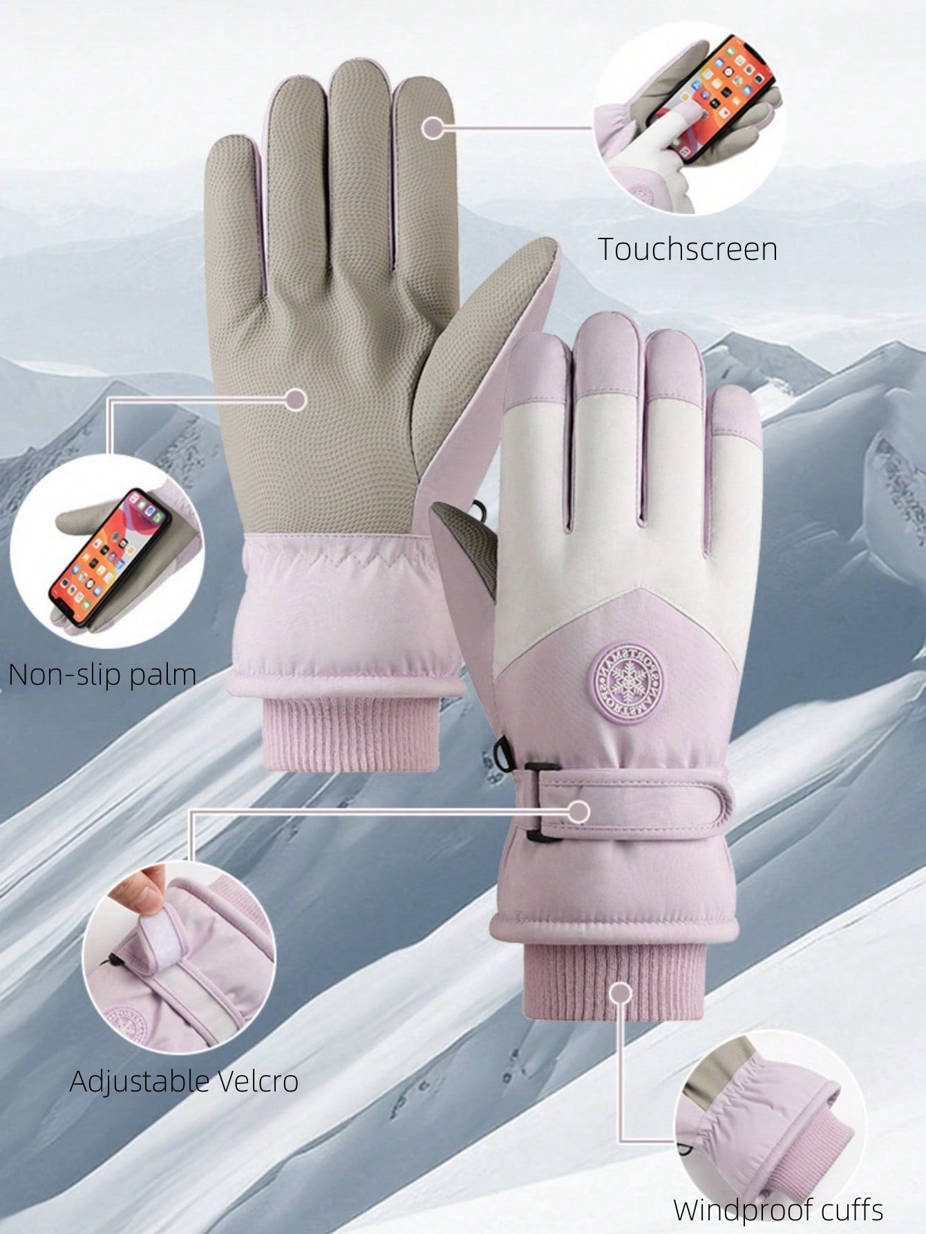 BAMANSHI 1 Pair Womens Winter Ski Gloves Windproof Waterproof Gloves With Warm Touchscreen Thermal Lining Anti-Slip For Work Cycling Motorcycle Snowboarding