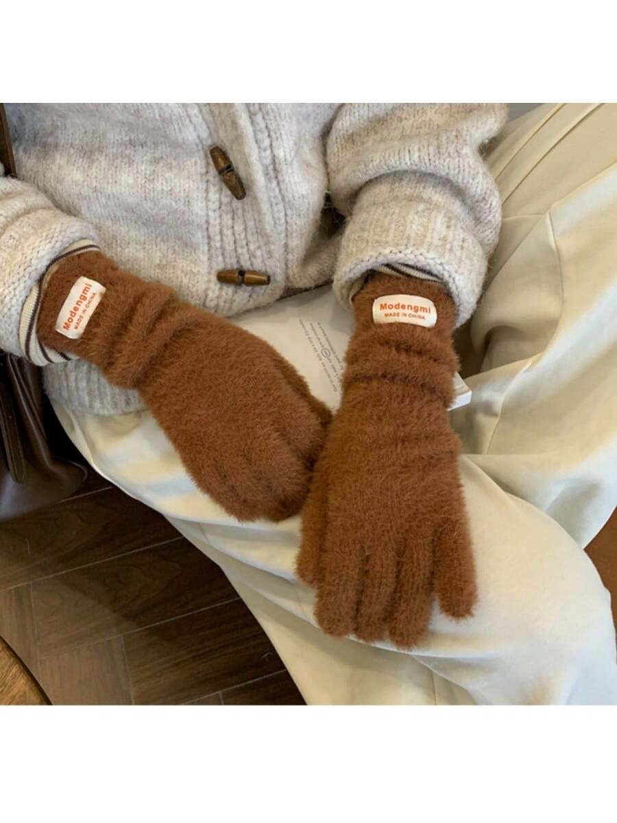 1 Pair Solid Color Open Finger Christmas Gloves, Touchscreen, High-End, Warm, Wristband Knitted Mittens