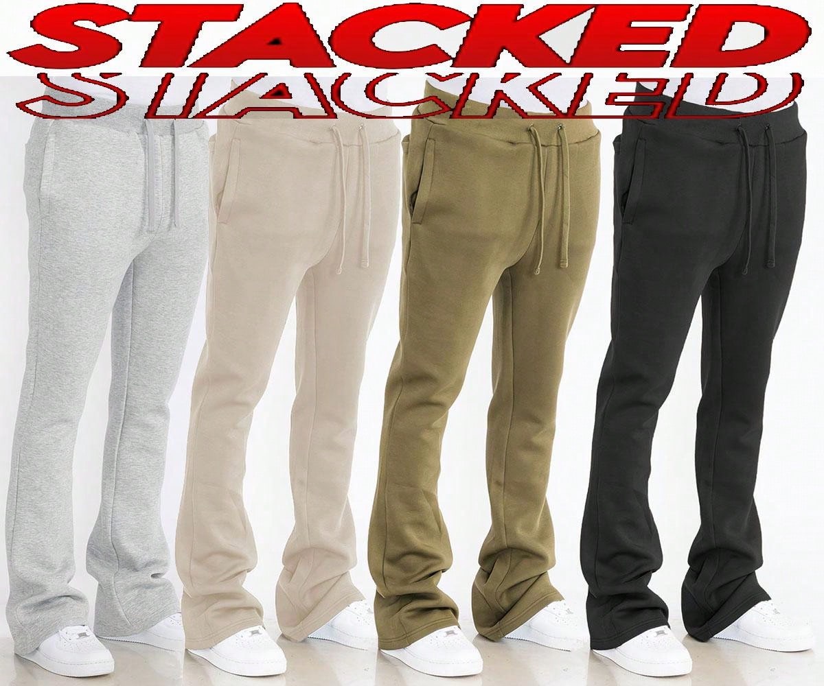 Mens Casual Tech Fleece Solid Stacked Sweat Pants