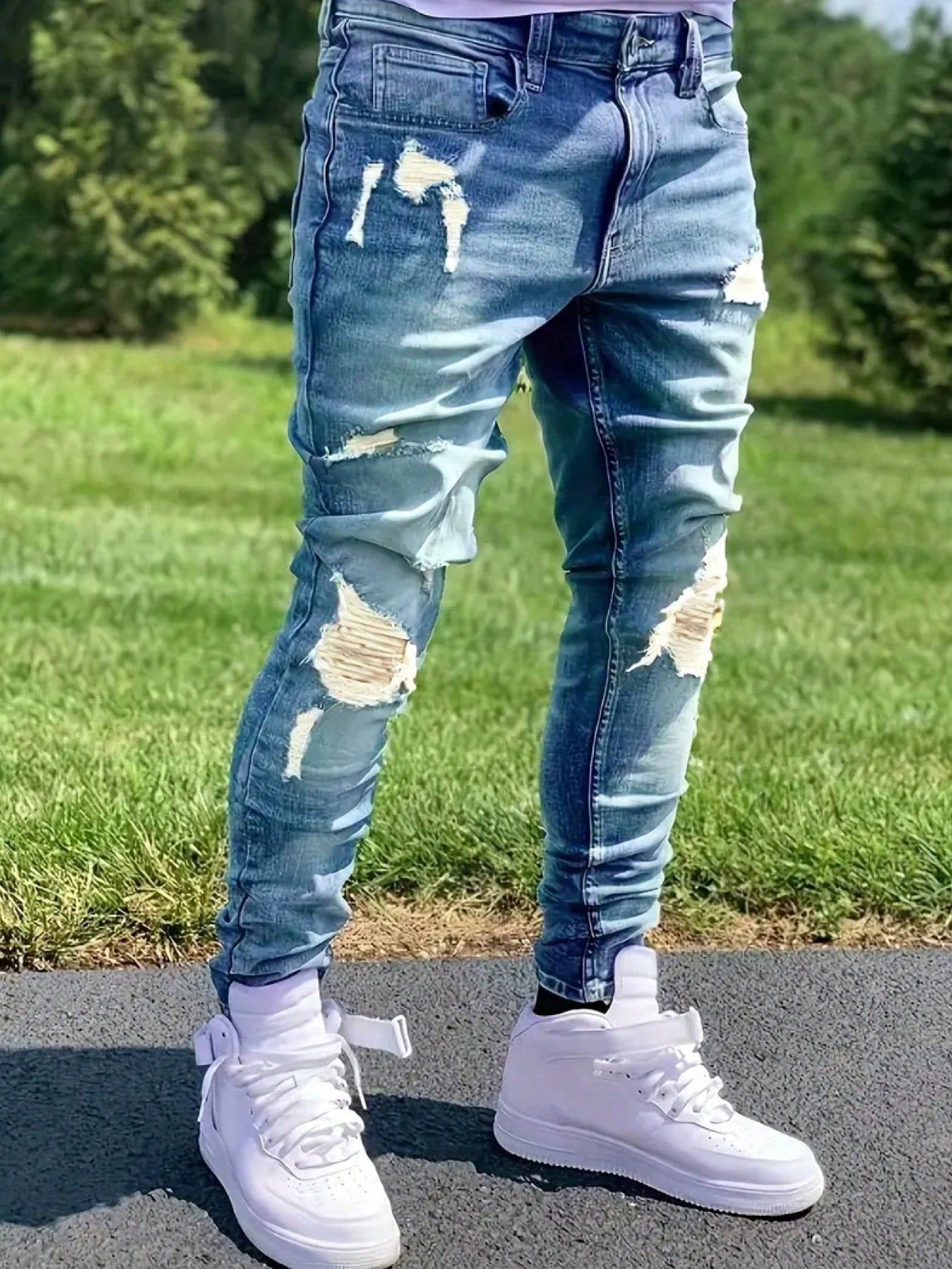 Men's Fashionable Casual Distressed Washed Skinny Fit Jeans