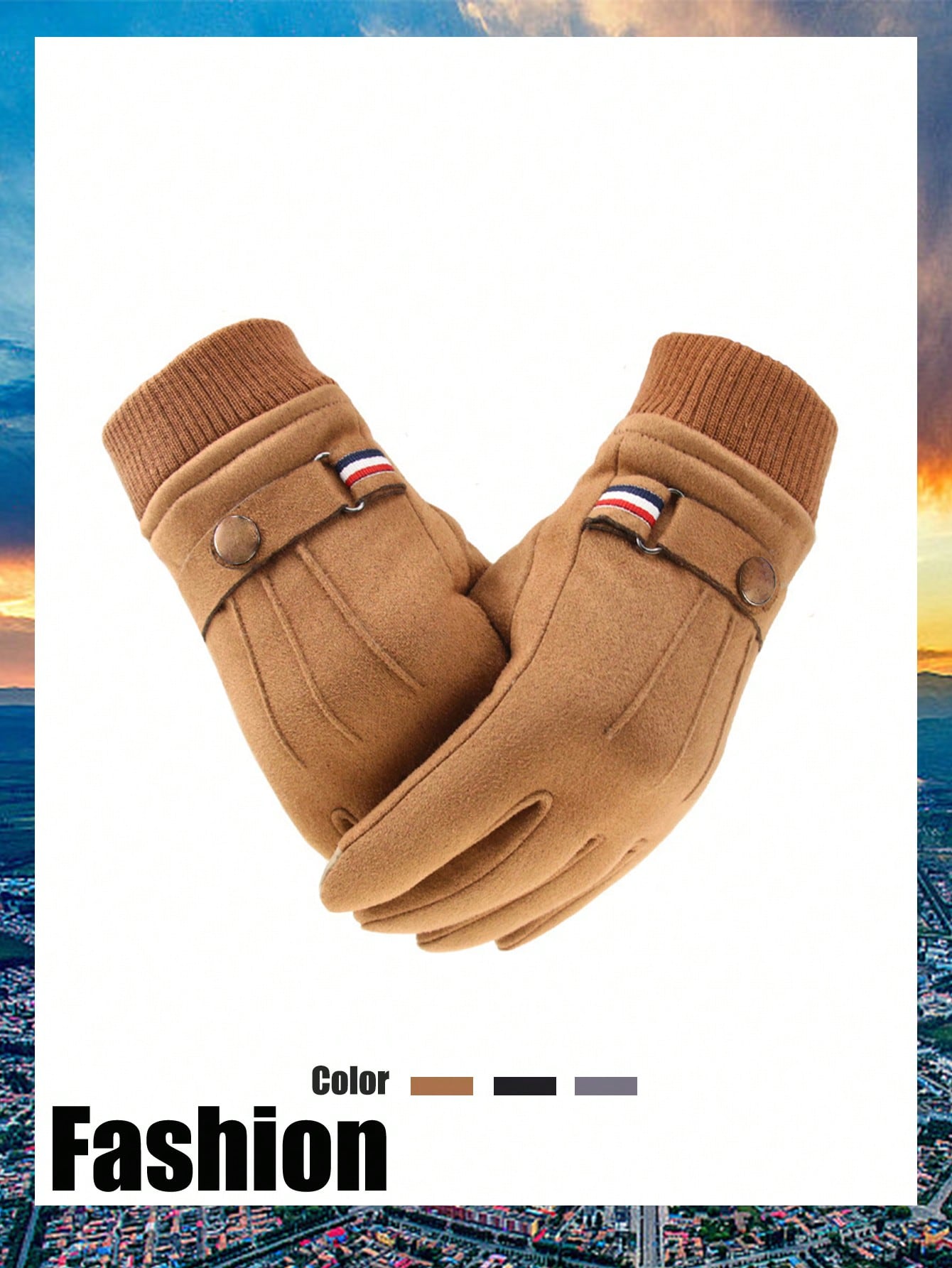 1 Pair Suede Fleece Gloves For Men, Warm And Thick, Suitable For Autumn/Winter, Outdoor, Cycling, And E-Bike Driving