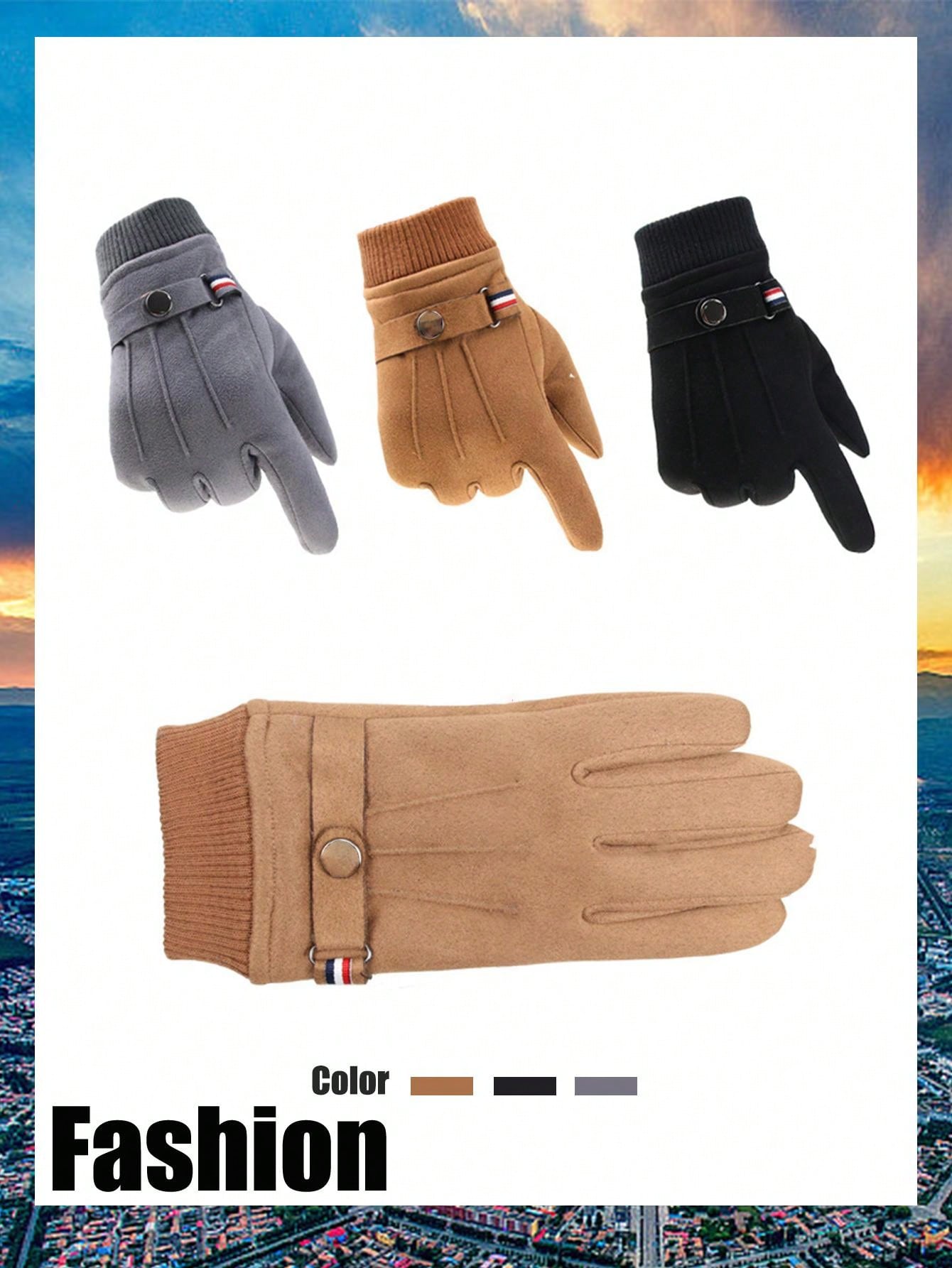 1 Pair Suede Fleece Gloves For Men, Warm And Thick, Suitable For Autumn/Winter, Outdoor, Cycling, And E-Bike Driving