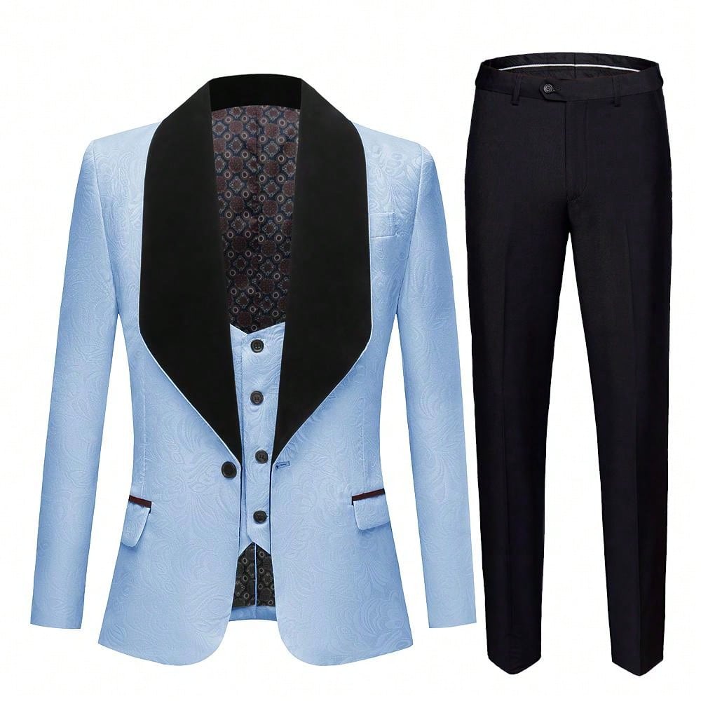 Men's Suits Slim Fit 3 Piece One Button Tuxedo Suit Set Wedding Prom Dinner Party(Blazer Vest Pants)