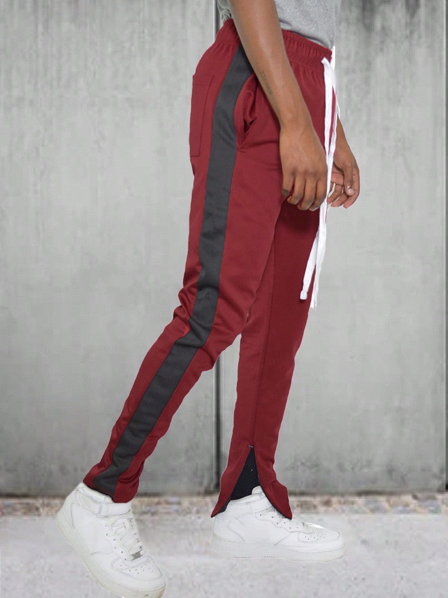 Men Side Stripe Ankle Zipper Track Pants Jogger  Sweatpants Contrast Color Hem Zipper