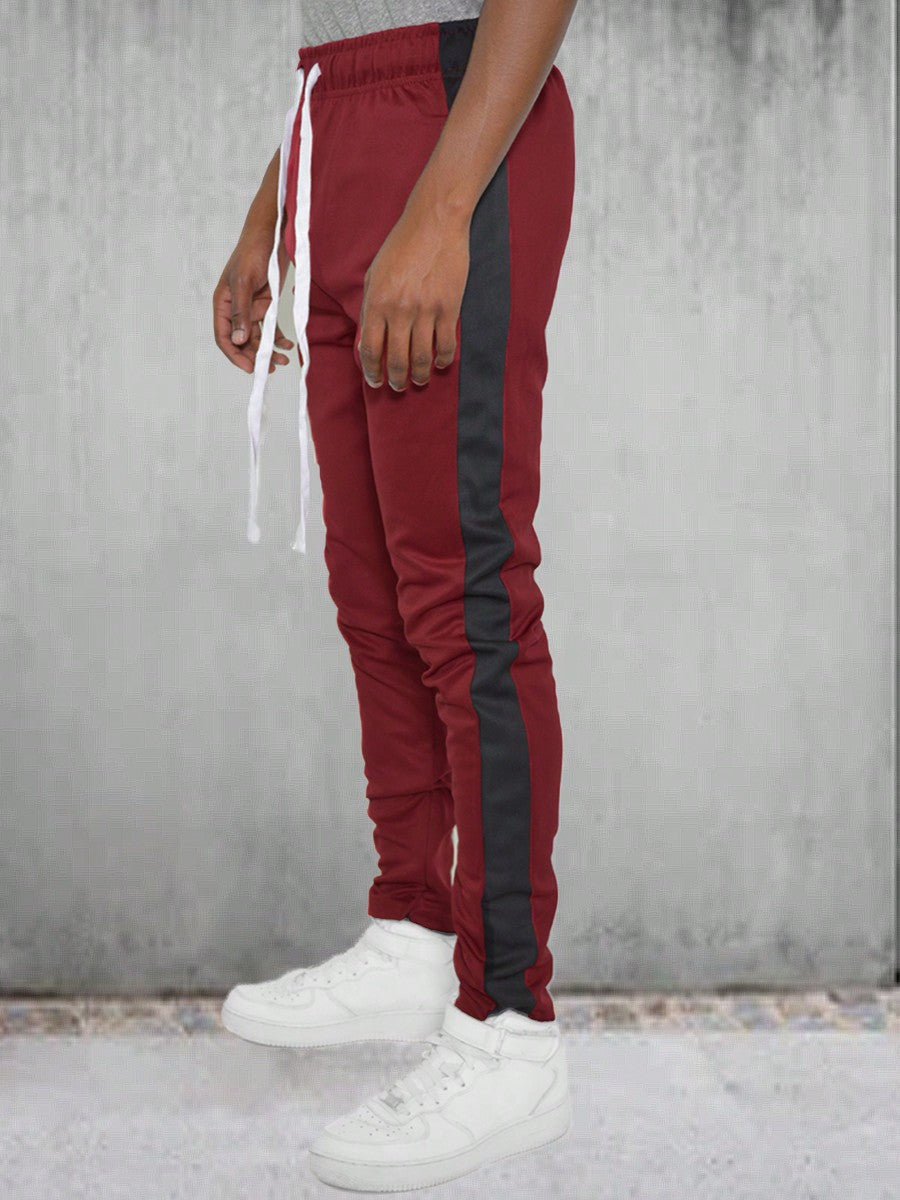 Men Side Stripe Ankle Zipper Track Pants Jogger  Sweatpants Contrast Color Hem Zipper