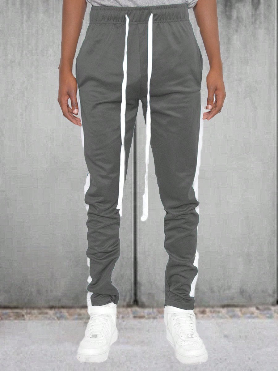 Men Side Stripe Ankle Zipper Track Pants Jogger  Sweatpants Contrast Color Hem Zipper