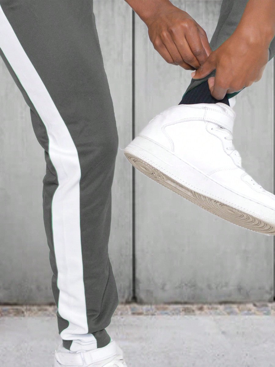 Men Side Stripe Ankle Zipper Track Pants Jogger  Sweatpants Contrast Color Hem Zipper