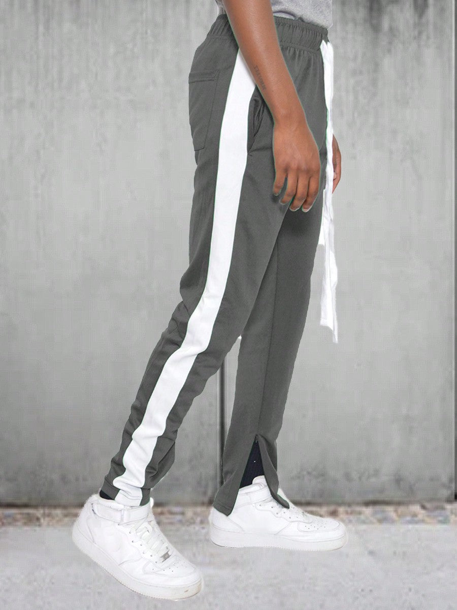 Men Side Stripe Ankle Zipper Track Pants Jogger  Sweatpants Contrast Color Hem Zipper