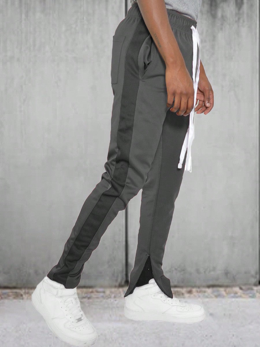 Men Side Stripe Ankle Zipper Track Pants Jogger  Sweatpants Contrast Color Hem Zipper