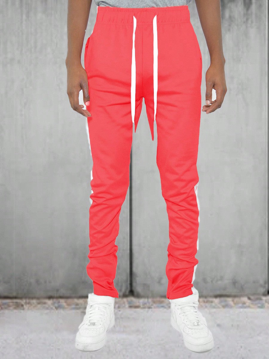 Men Side Stripe Ankle Zipper Track Pants Jogger  Sweatpants Contrast Color Hem Zipper