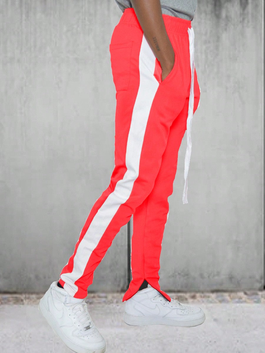 Men Side Stripe Ankle Zipper Track Pants Jogger  Sweatpants Contrast Color Hem Zipper