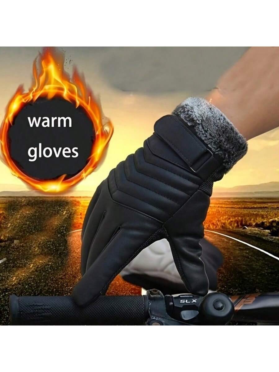 Sanrio A Pair Of Winter Men's Leather Gloves, Touch Screen Friendly, Casual Style Buckle Cycling Gloves, Non-Textile Thermal Fabric, Warm And Waterproof For Outdoor Cycling - Black - Ideal Valentine's Day Gift And Perfect New Year Gift