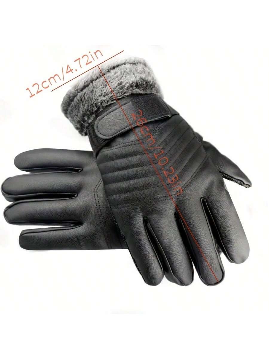 Sanrio A Pair Of Winter Men's Leather Gloves, Touch Screen Friendly, Casual Style Buckle Cycling Gloves, Non-Textile Thermal Fabric, Warm And Waterproof For Outdoor Cycling - Black - Ideal Valentine's Day Gift And Perfect New Year Gift