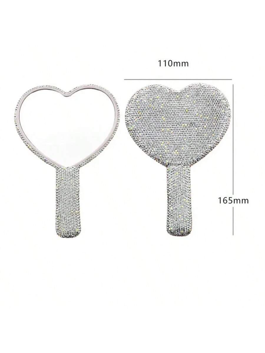 Diamond Handheld Makeup Mirror Love Heart Mirror Female Handle Makeup Cosmetic Beauty Tools Handheld Vanity Girls Make Up Mirror Gifts