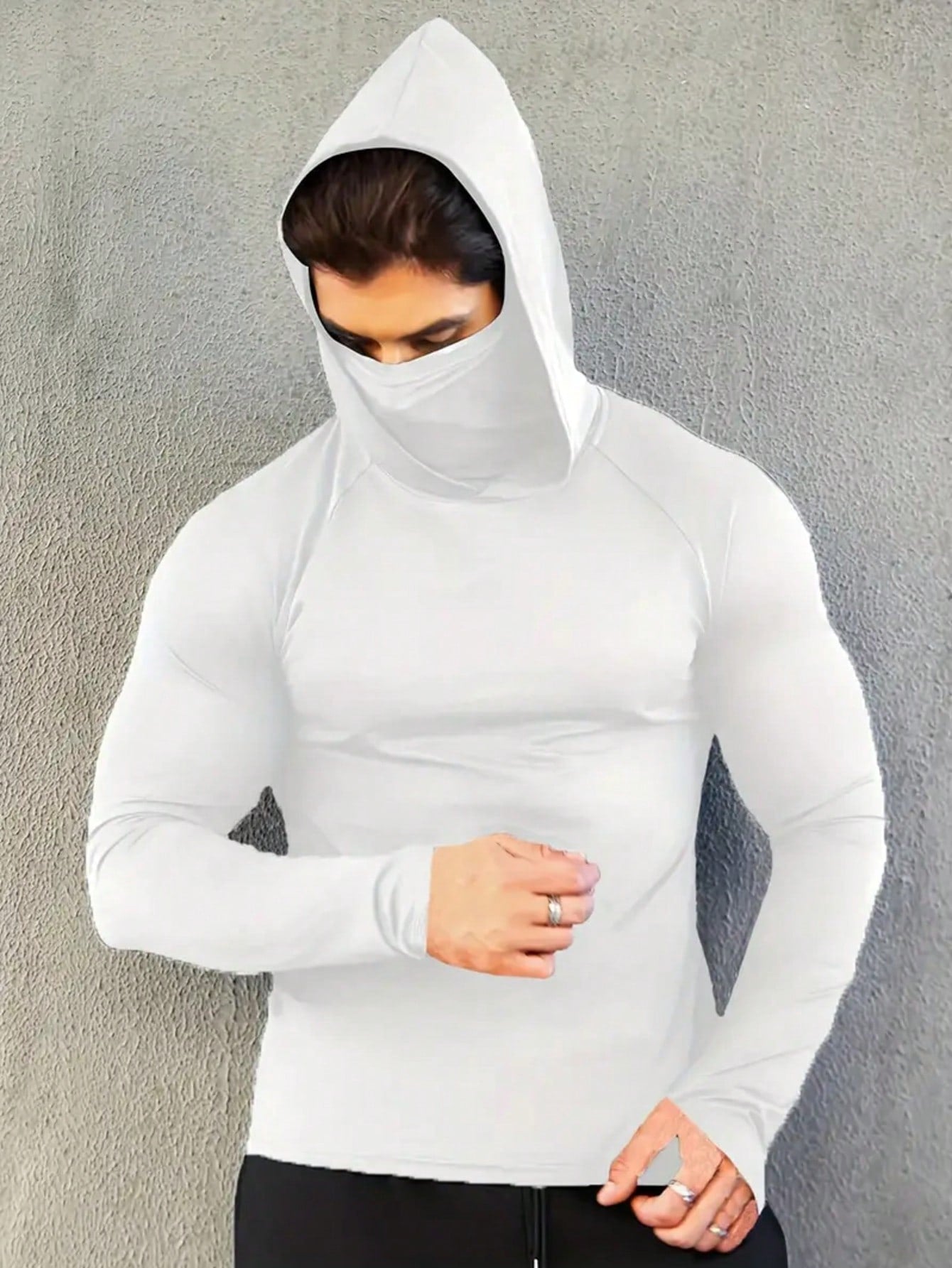 Men's Breathable Athletic Fitted Balaclava Hoodie, Long Sleeve Quick-Dry Top Suitable For Running, Fitness