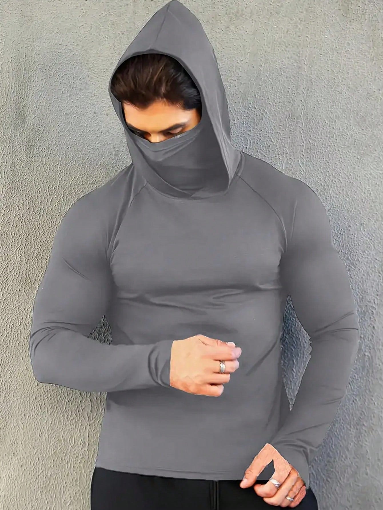 Men's Breathable Athletic Fitted Balaclava Hoodie, Long Sleeve Quick-Dry Top Suitable For Running, Fitness