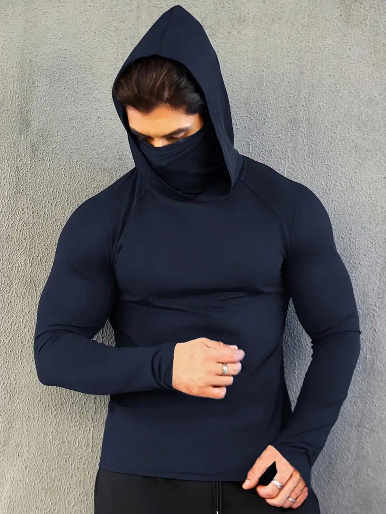 Men's Breathable Athletic Fitted Balaclava Hoodie, Long Sleeve Quick-Dry Top Suitable For Running, Fitness