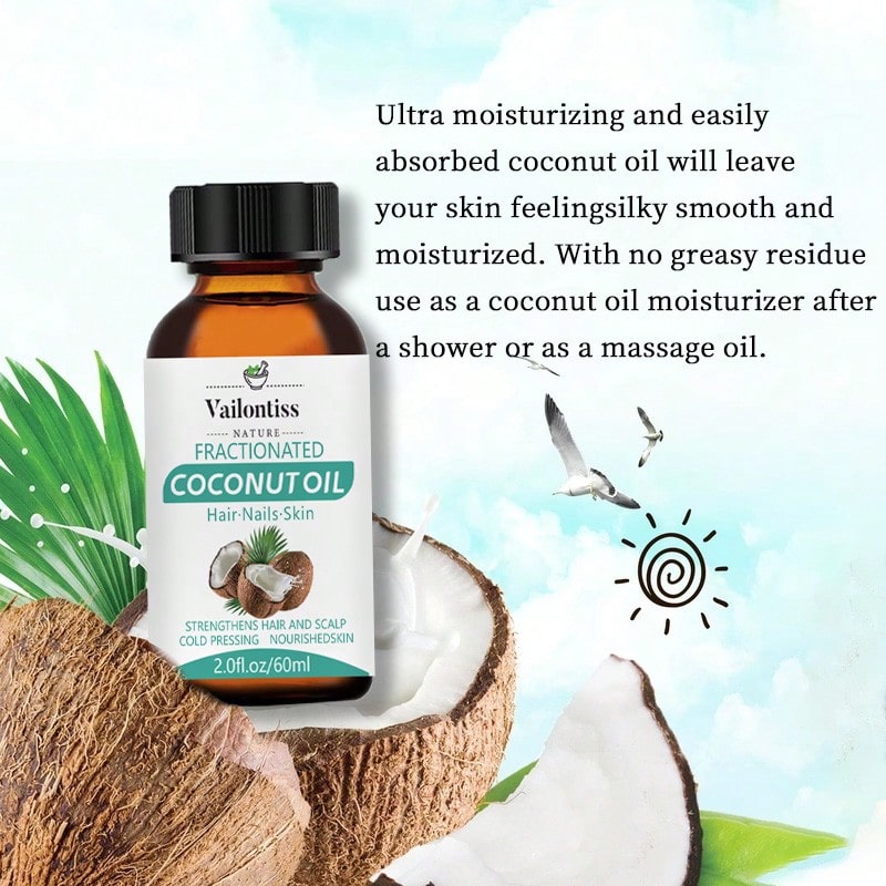 Vailonliss Vailontiss Fractionated Coconut Oil 2.0fl.Oz/60ml - Base Oil, Carrier Oil, Massage Oil - Suitable For Massage, Hair, Skin, Nails