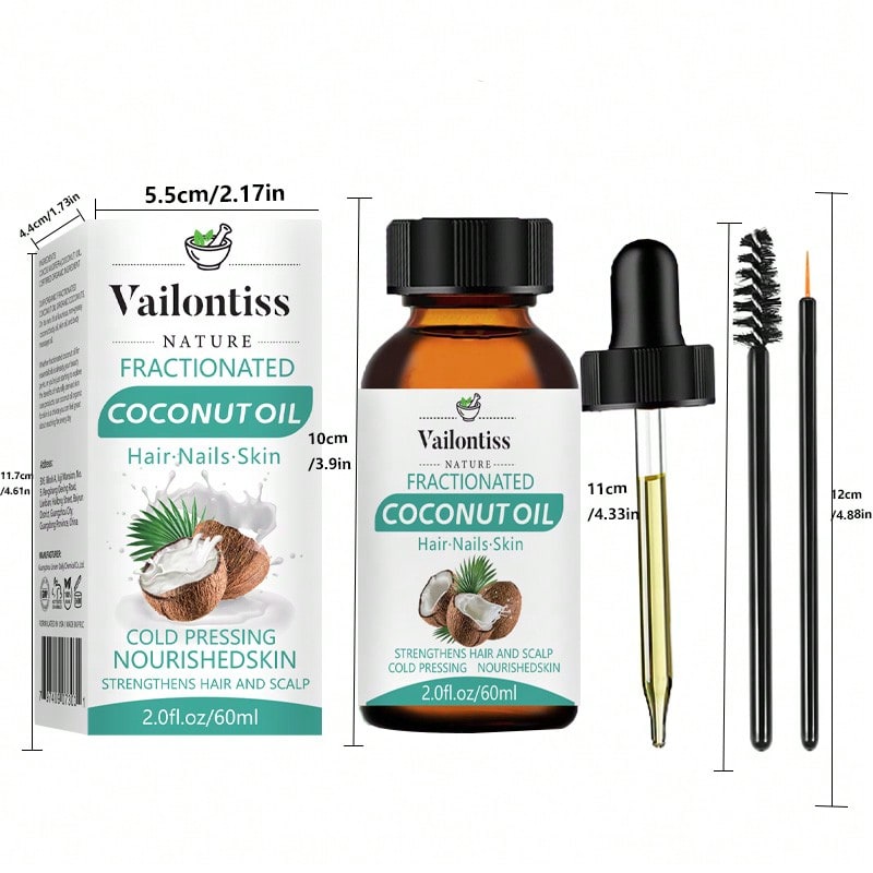 Vailonliss Vailontiss Fractionated Coconut Oil 2.0fl.Oz/60ml - Base Oil, Carrier Oil, Massage Oil - Suitable For Massage, Hair, Skin, Nails