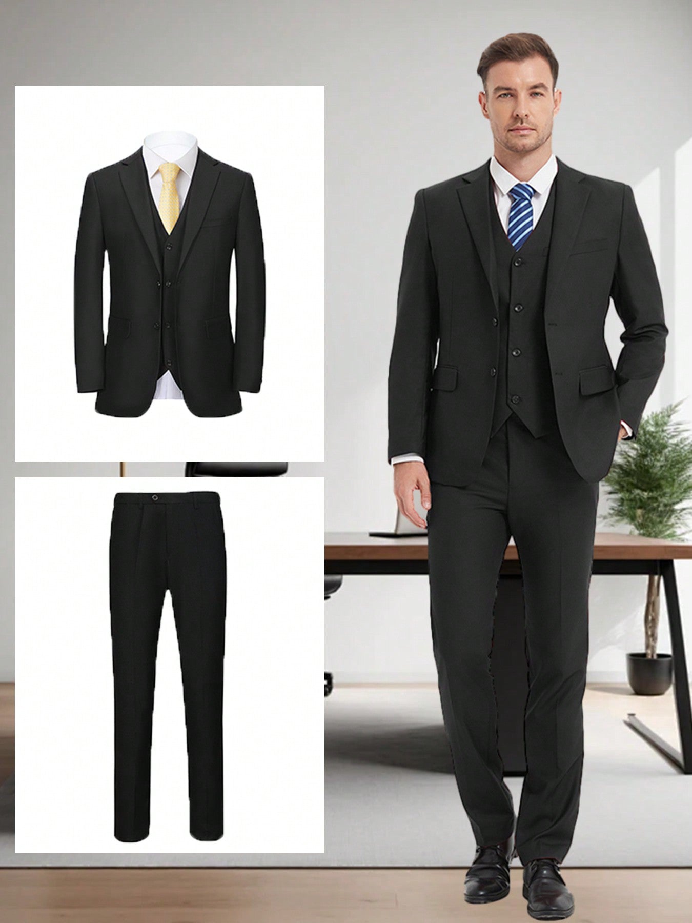 Men's Suit Three-Piece Suit Vest Jacket And Pants British Style With Shawl Collar Fashionable, Simple And Versatile, Suitable For Business, Banquets, Weddings And Other Activities