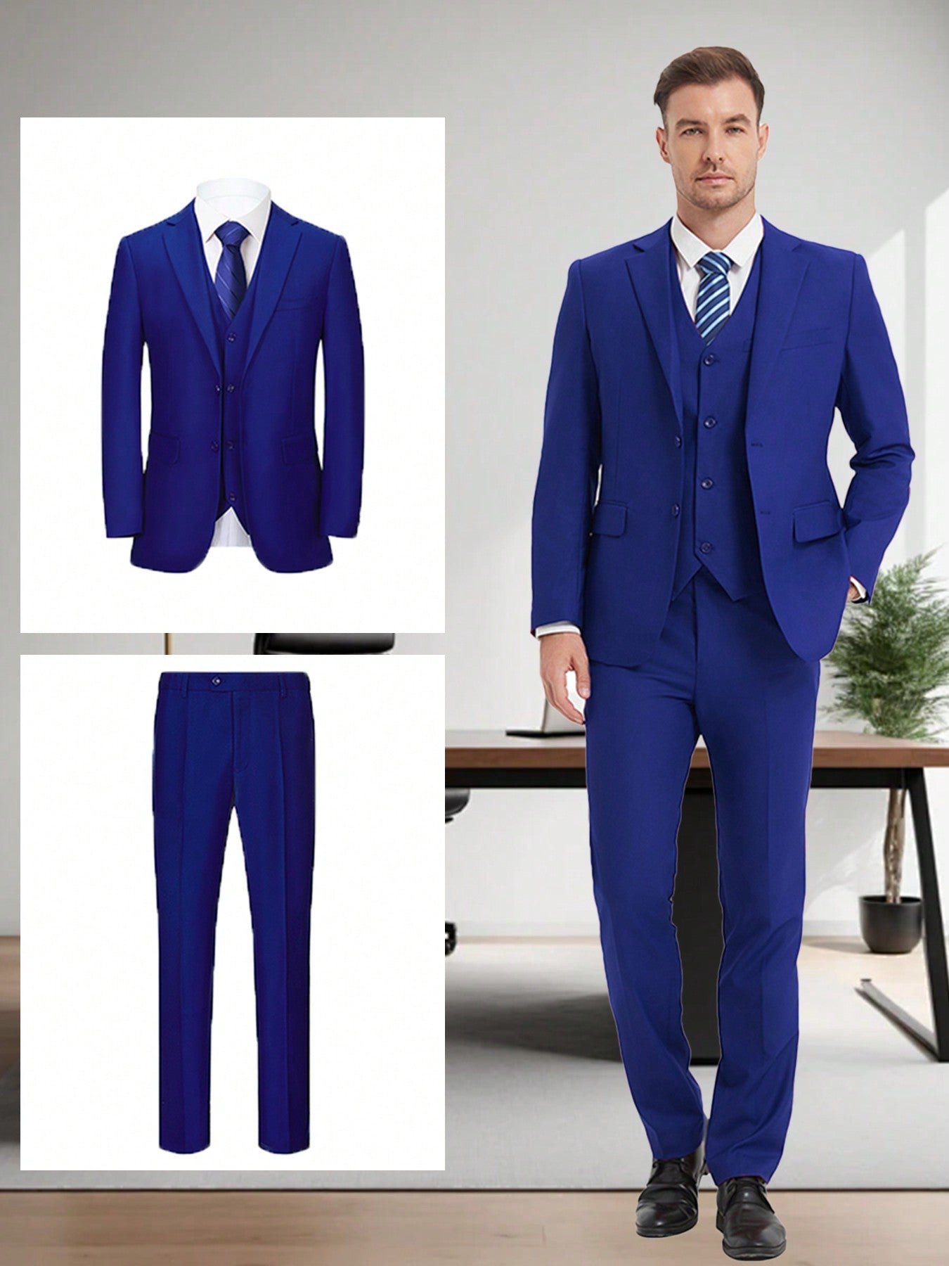 Men's Suit Three-Piece Suit Vest Jacket And Pants British Style With Shawl Collar Fashionable, Simple And Versatile, Suitable For Business, Banquets, Weddings And Other Activities