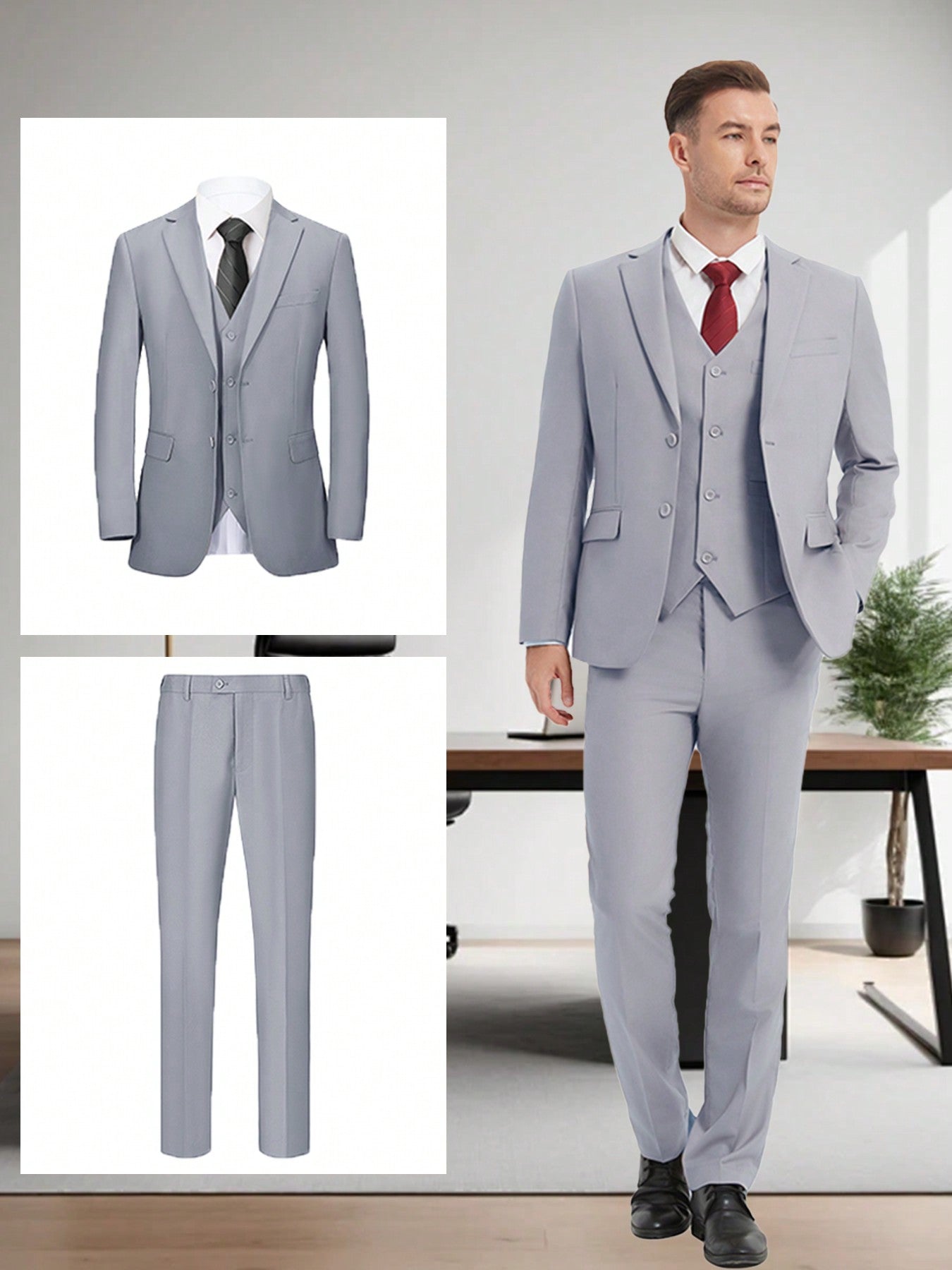 Men's Suit Three-Piece Suit Vest Jacket And Pants British Style With Shawl Collar Fashionable, Simple And Versatile, Suitable For Business, Banquets, Weddings And Other Activities