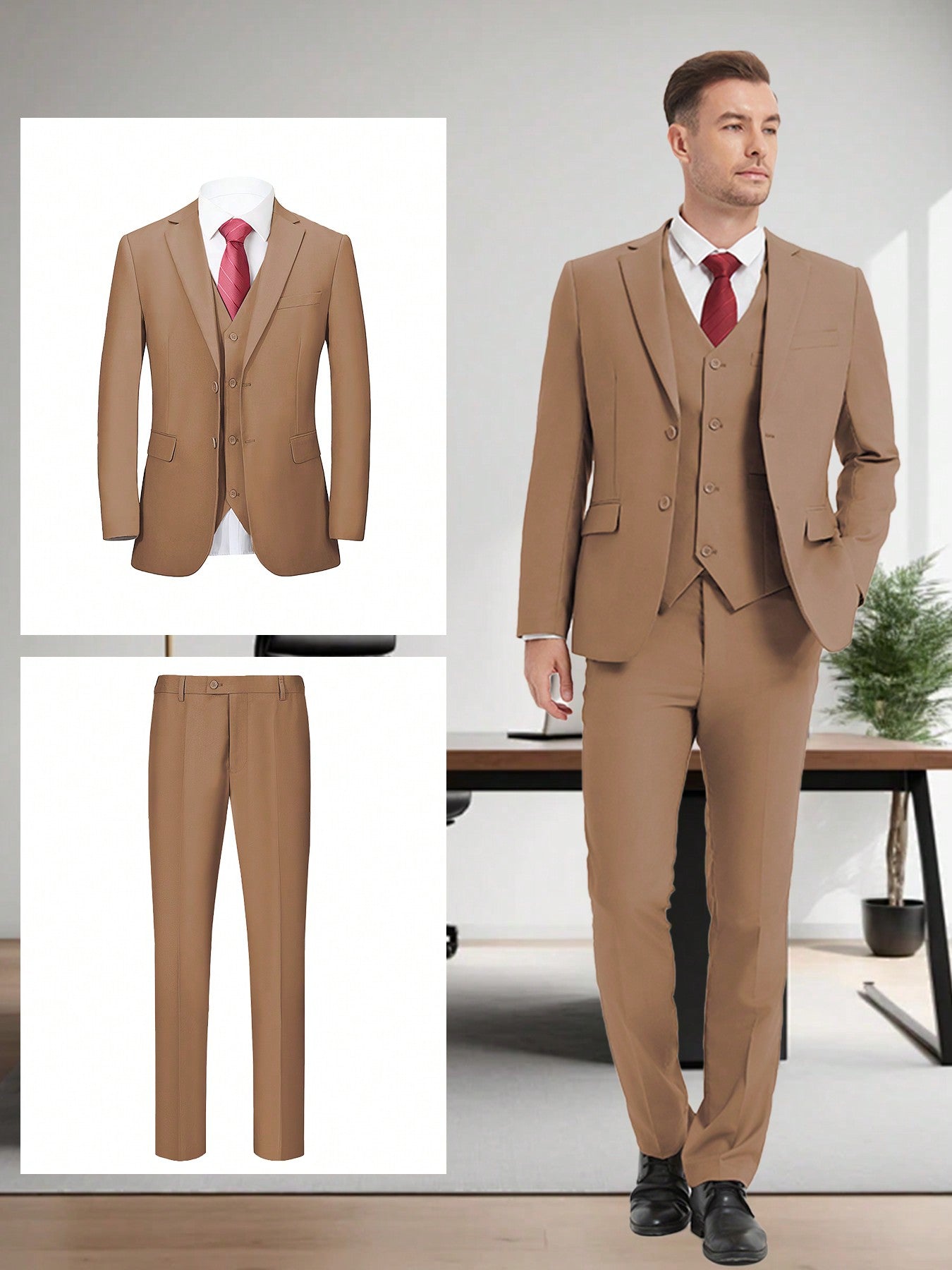 Men's Suit Three-Piece Suit Vest Jacket And Pants British Style With Shawl Collar Fashionable, Simple And Versatile, Suitable For Business, Banquets, Weddings And Other Activities