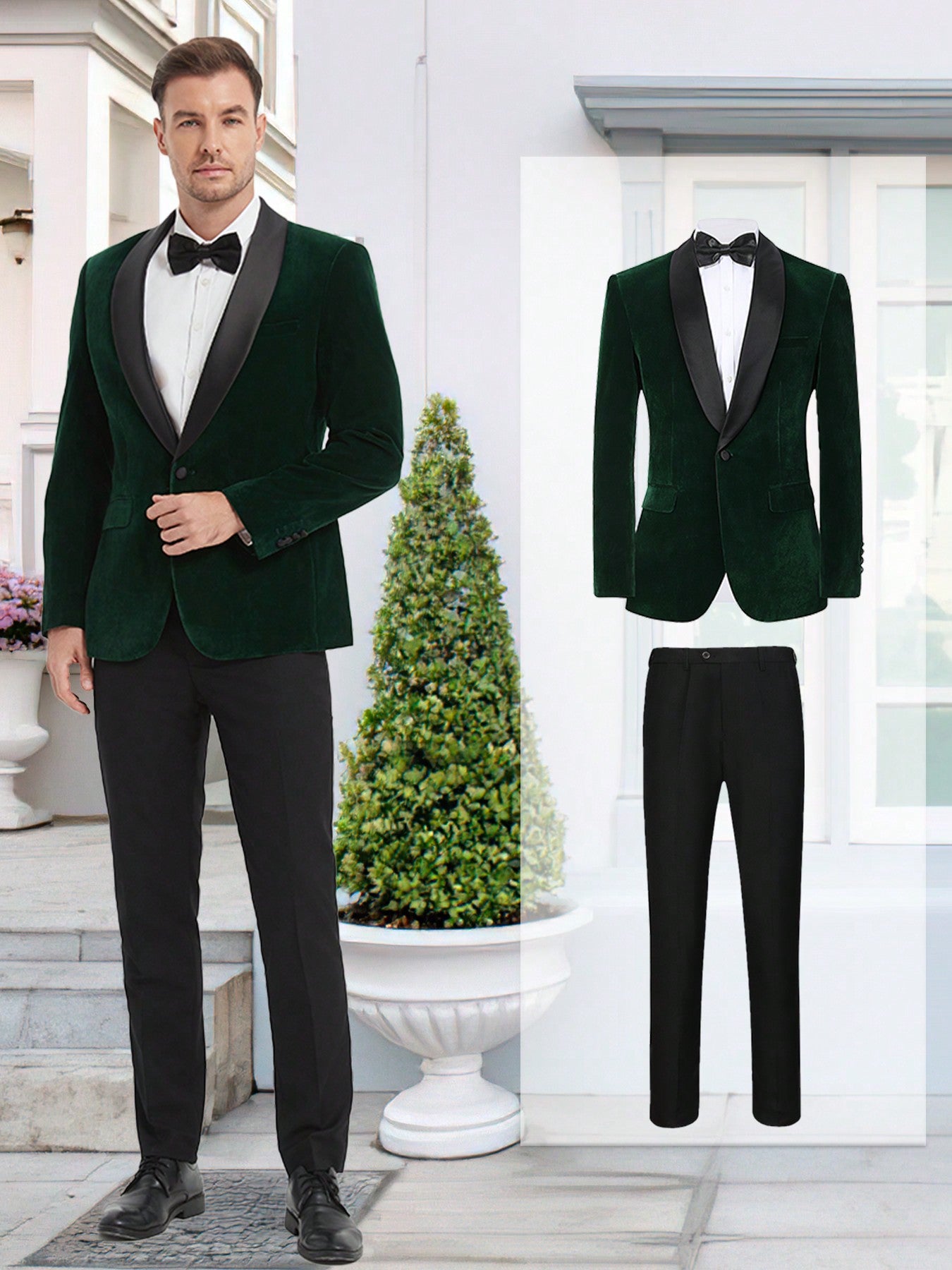 2 Piece Velvet Suit For Men, Luxurious One Button Blazer And Matching Pants For Party Dinner Events - Soft, Comfortable, Stylish Formal Wear, Tuxedo Blazer Wedding Prom Dinner Jacket