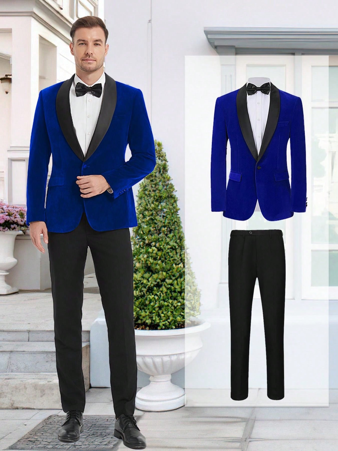 2 Piece Velvet Suit For Men, Luxurious One Button Blazer And Matching Pants For Party Dinner Events - Soft, Comfortable, Stylish Formal Wear, Tuxedo Blazer Wedding Prom Dinner Jacket