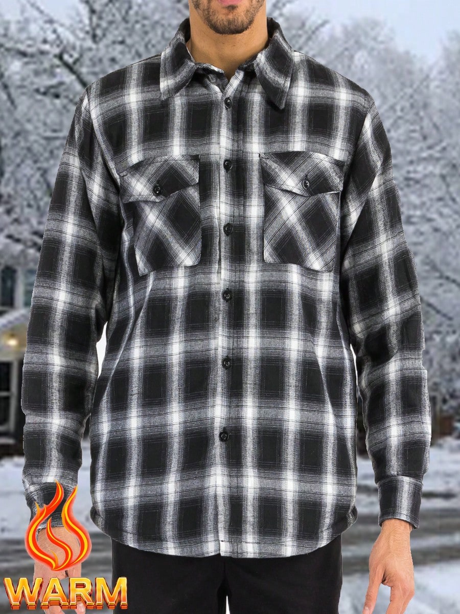 Mens Quilted Long Sleeve Flannel Shacket Jacket
