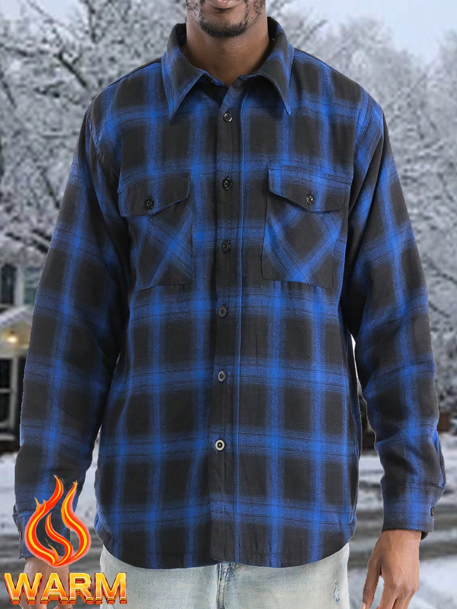 Mens Quilted Long Sleeve Flannel Shacket Jacket