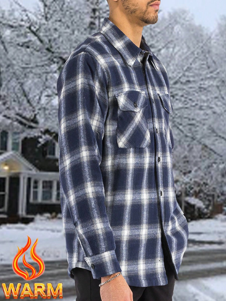 Mens Quilted Long Sleeve Flannel Shacket Jacket