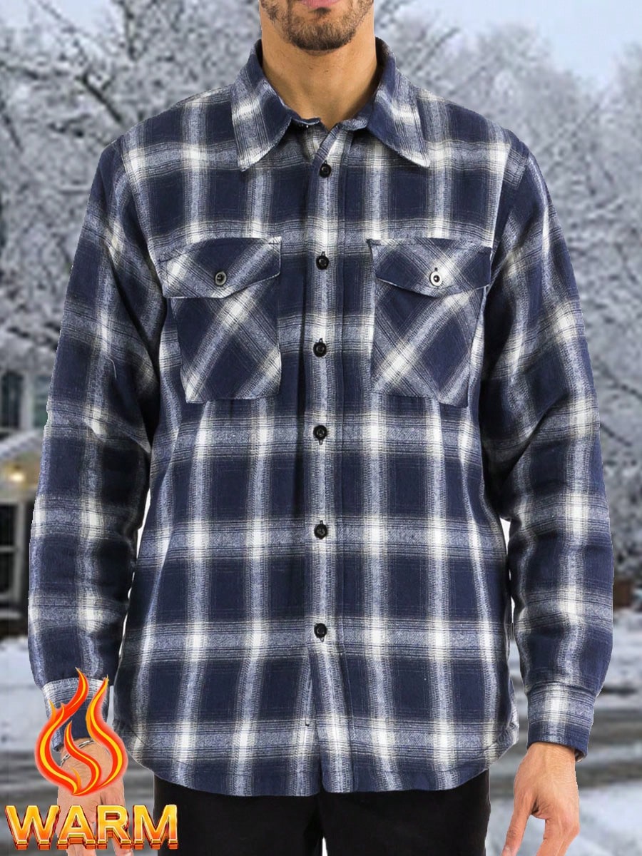 Mens Quilted Long Sleeve Flannel Shacket Jacket