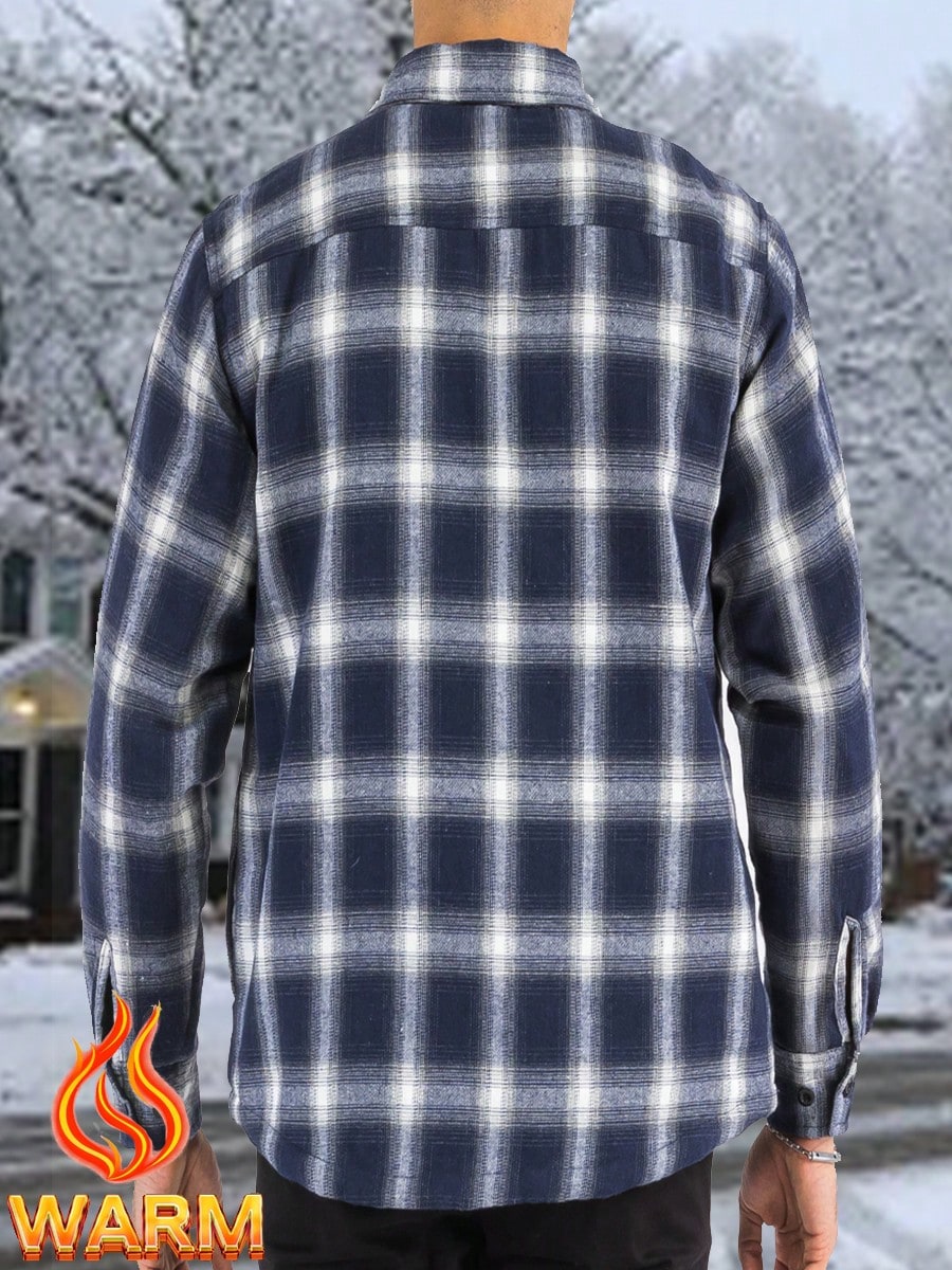 Mens Quilted Long Sleeve Flannel Shacket Jacket