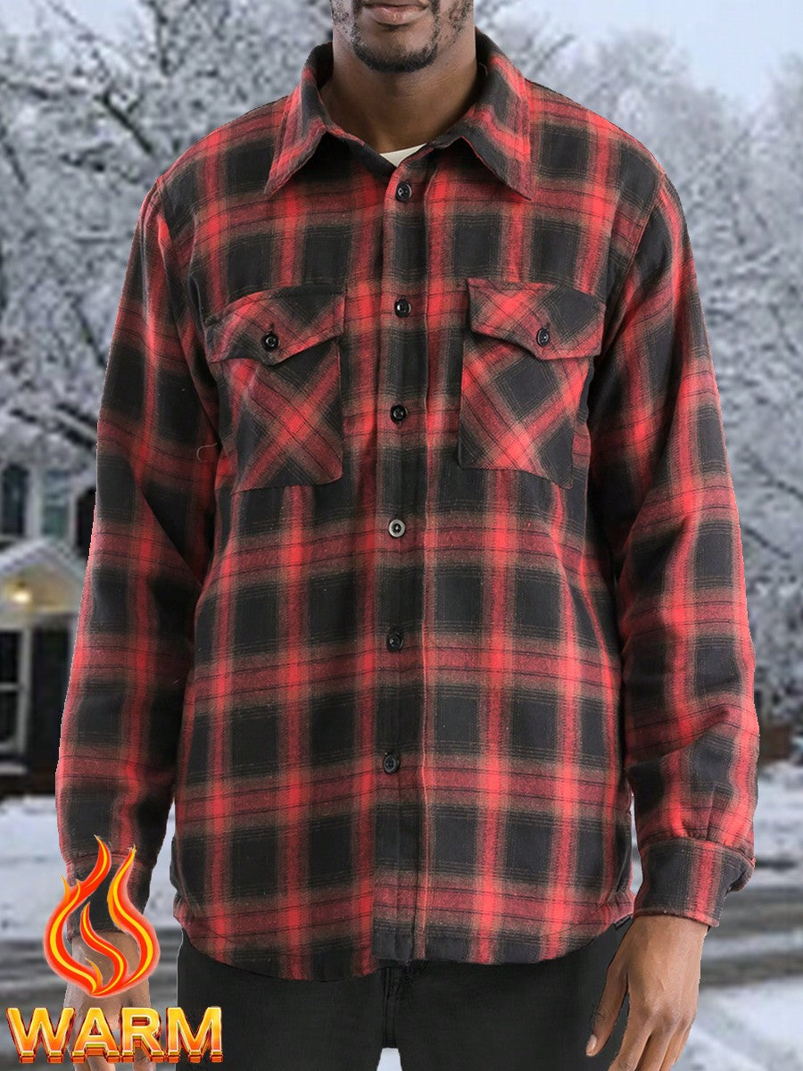 Mens Quilted Long Sleeve Flannel Shacket Jacket
