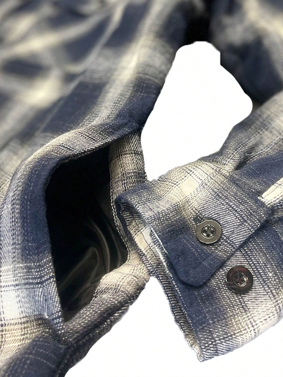 Mens Quilted Long Sleeve Flannel Shacket Jacket