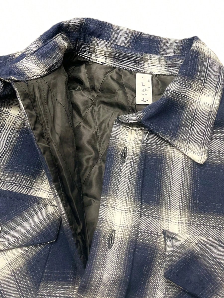 Mens Quilted Long Sleeve Flannel Shacket Jacket
