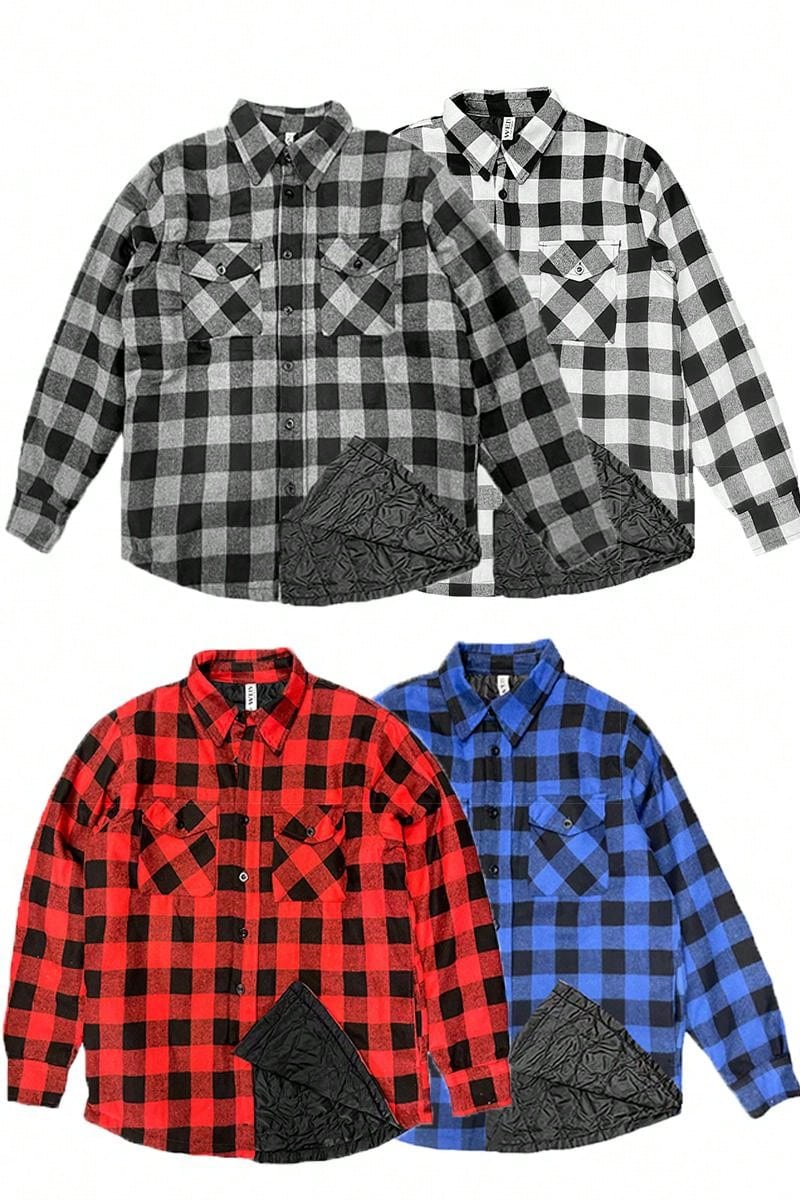 Mens Quilted Long Sleeve Flannel Shacket Jacket