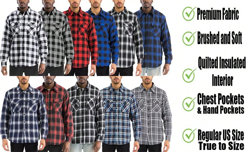 Mens Quilted Long Sleeve Flannel Shacket Jacket