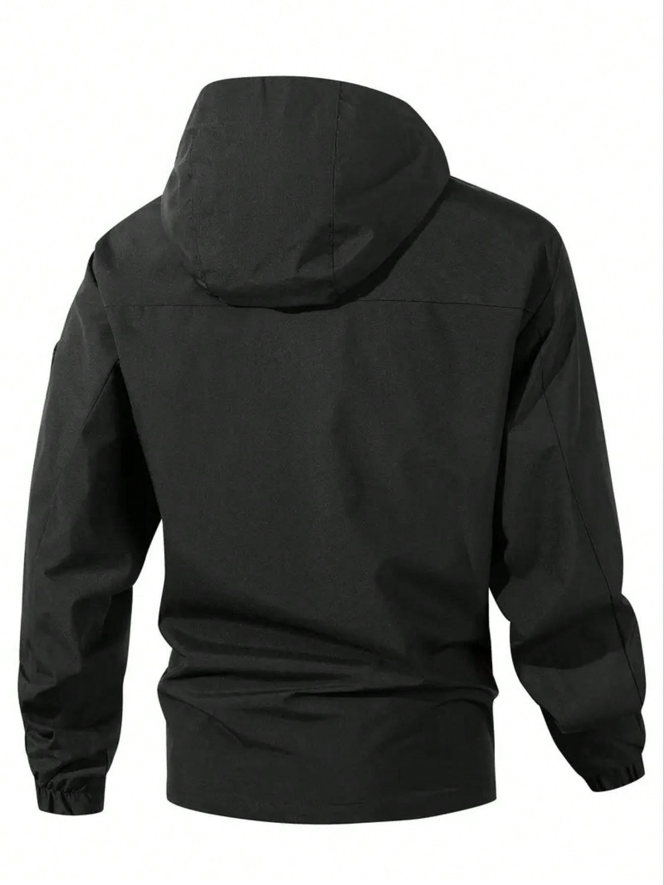 Men's Windproof And Waterproof Jacket, Casual And Breathable, With A Hood, Zipper, Long Sleeves And Pockets, Suitable For Hiking, Jogging, Cycling, Outdoor Fitness And Sports.