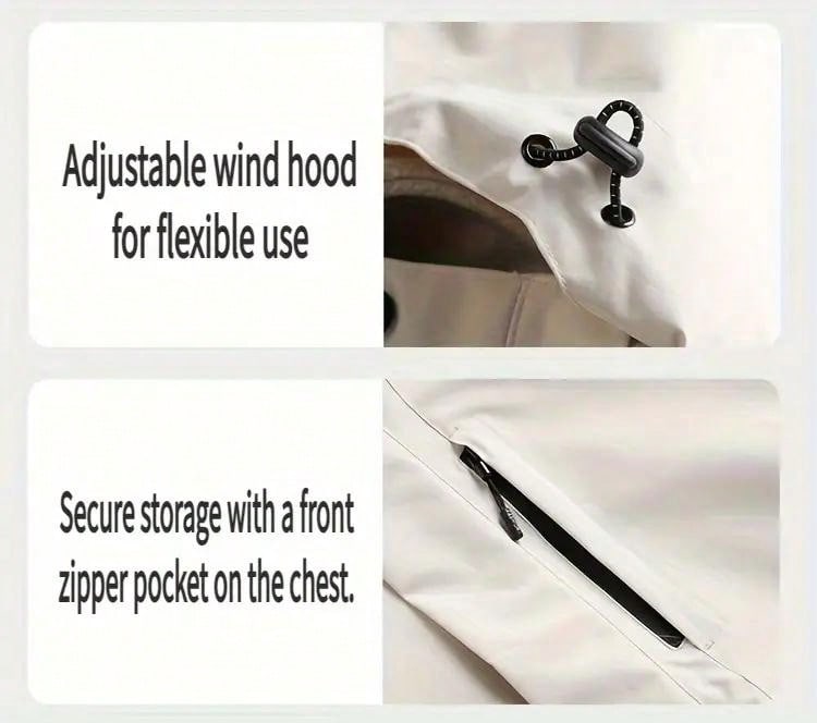 Men's Windproof And Waterproof Jacket, Casual And Breathable, With A Hood, Zipper, Long Sleeves And Pockets, Suitable For Hiking, Jogging, Cycling, Outdoor Fitness And Sports.